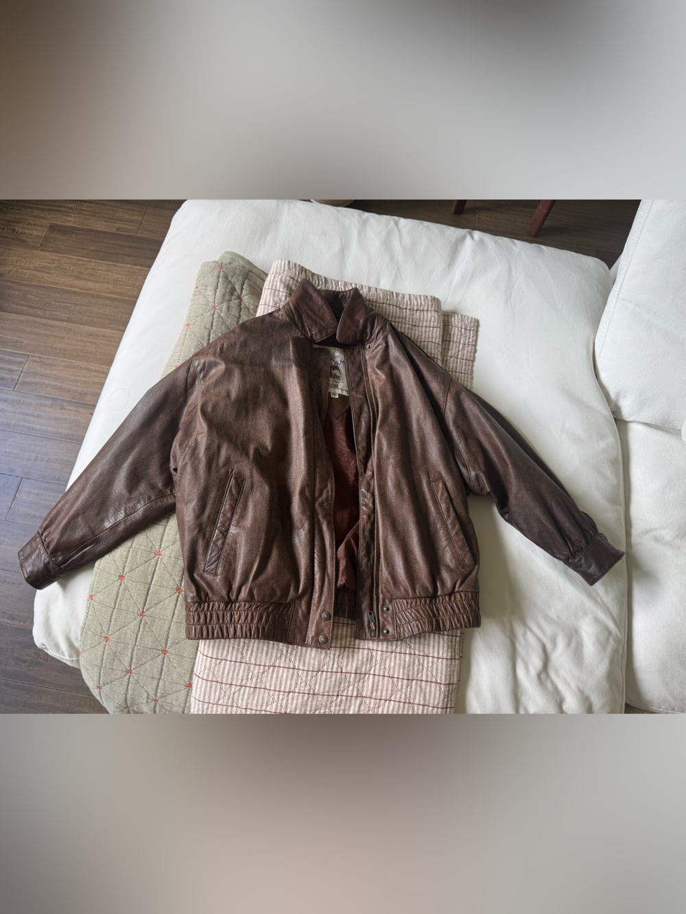 Brown Leather Bomber Jacket
